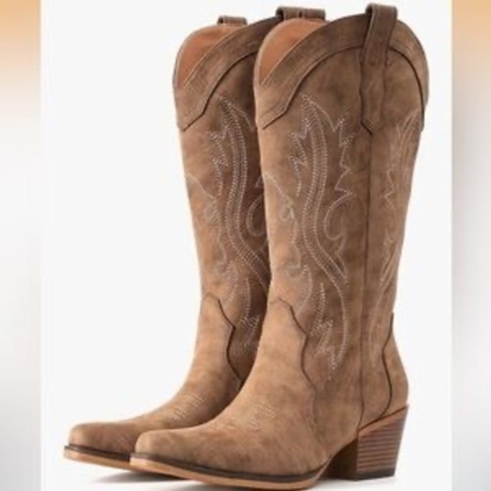IUV  Western Cowboy Boots Women Size 8 Brown Embroidered Pointed Toe